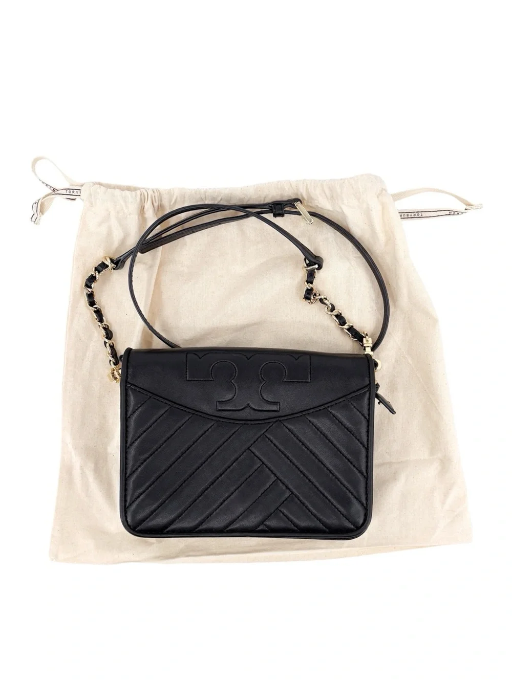 TORY BURCH Alexa Combo Quilted Black Leather Crossbody Bag